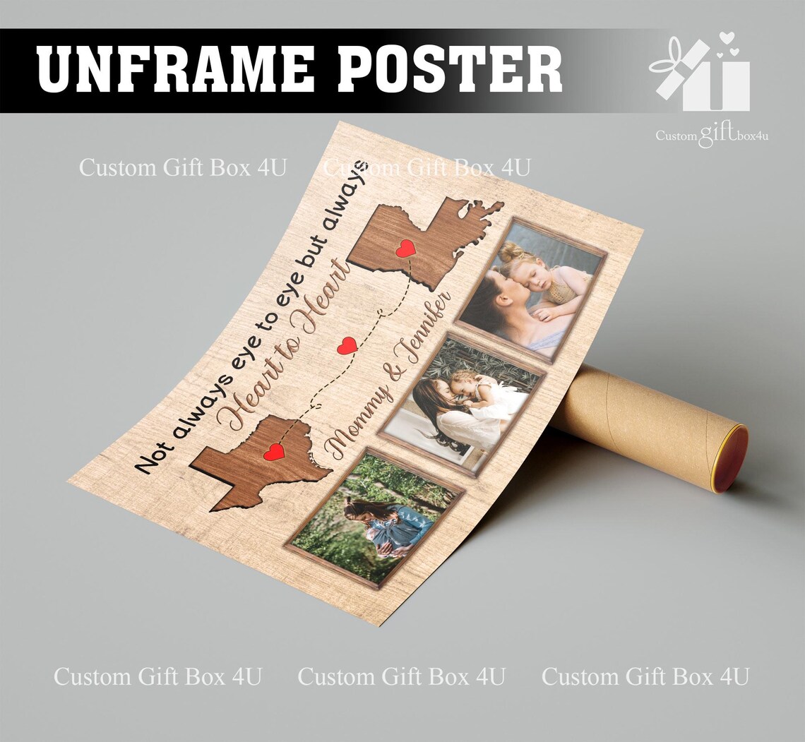 Heart To Heart Long Distance Map Texas Louisiana Custom Mom Poster - Image 2
