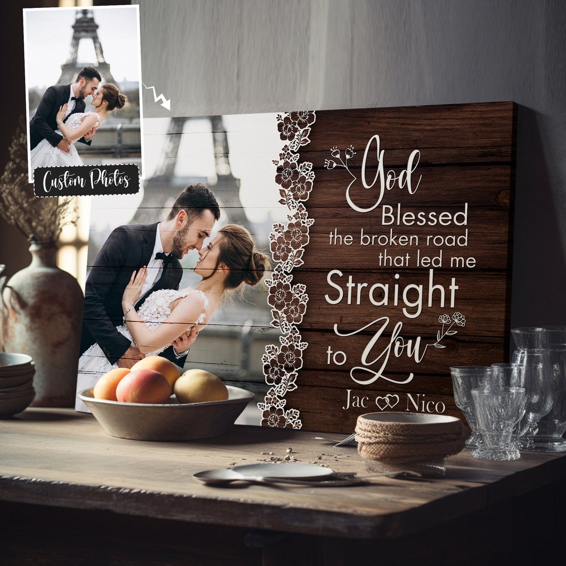 God Blessed The Broken Road Custom Couple Wedding Photo Poster - Image 3