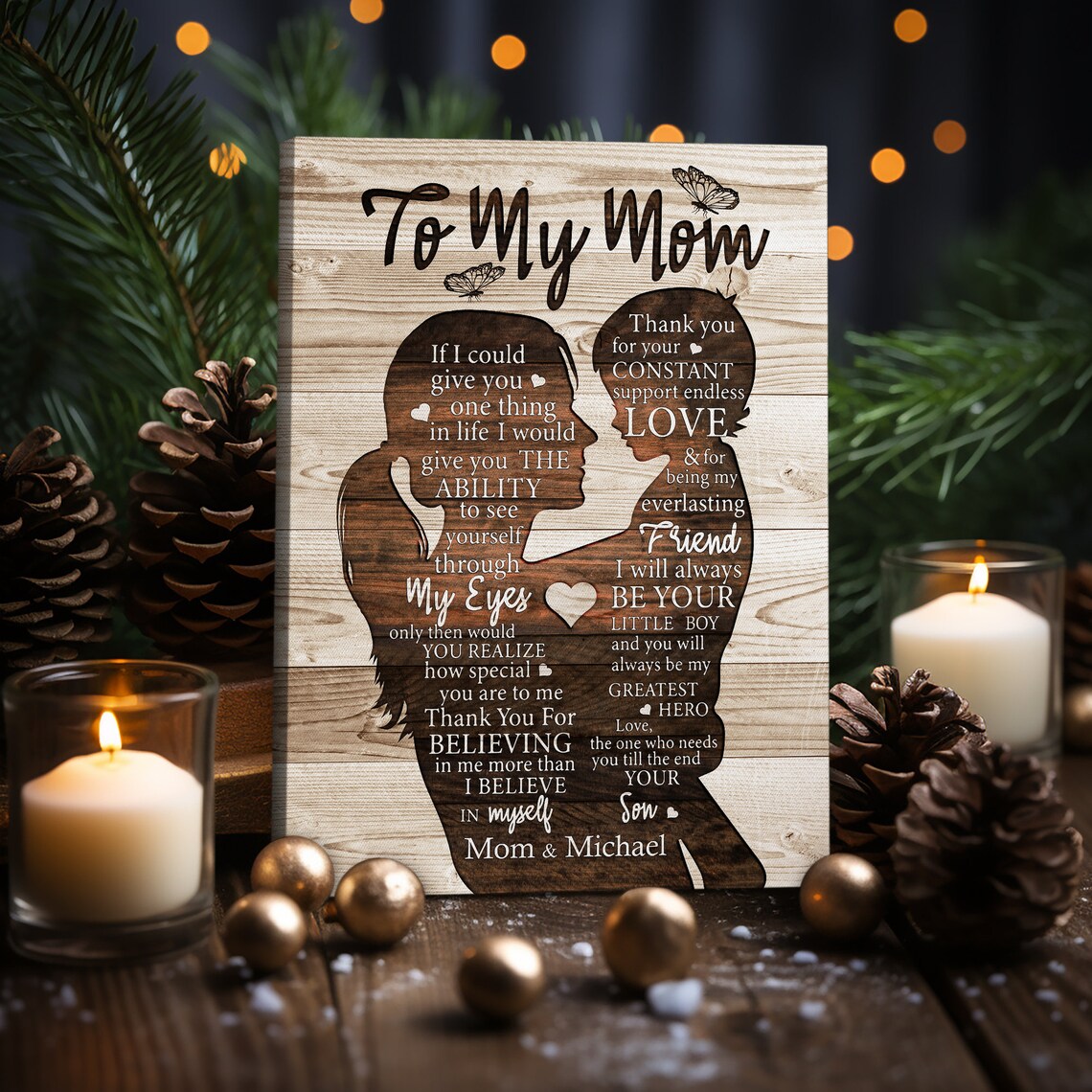 To My Mom From Son Mother and Child Silhouette Custom Name Poster - Image 4