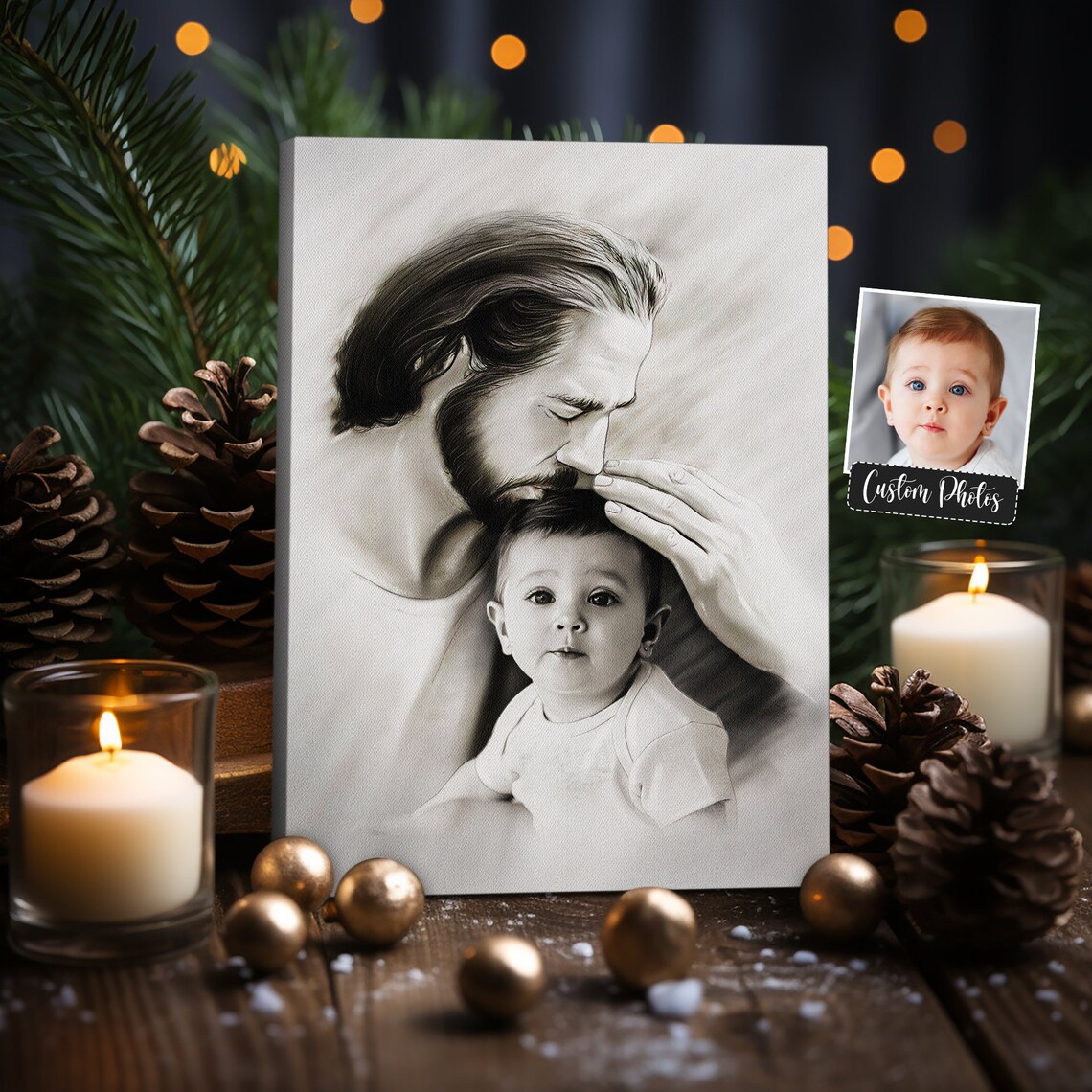 Personalized Jesus Holding Baby Your Child Safe In The Arms Of God Wall Art Child And God Pencil Hand Drawing Christ And Baby