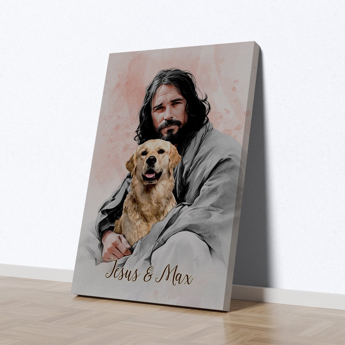 Jesus Holding Long Haired Dachshund Custom Pet Portrait Poster - Image 2