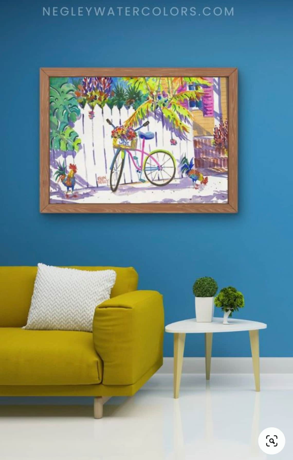Key West Bicycle and Chicken Watercolor Art Print - Image 3