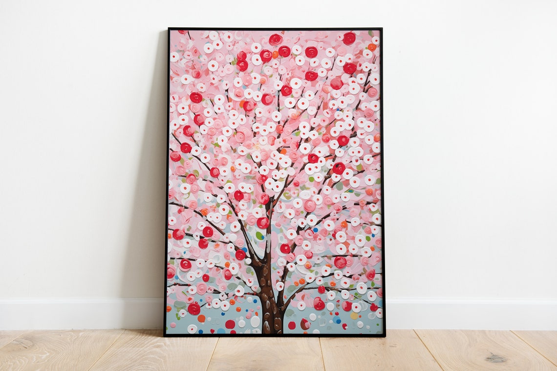 Damien Hirst Poster Cherry Blossom Painting Botanical Wall Art Oil Painting Modern Art Flower Art Floral Painting