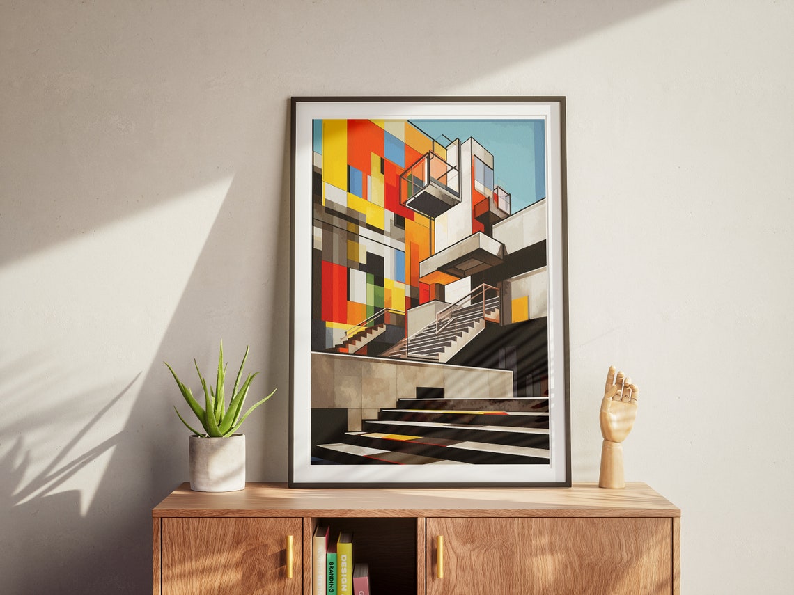 Colorful Brutalist Architecture Building Abstract City Art Poster - Image 2