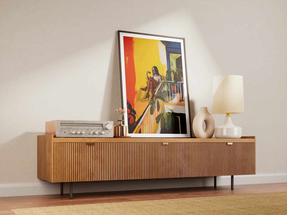 Expressionist Woman on Balcony Bold Yellow Modern Figure Art Print - Image 4