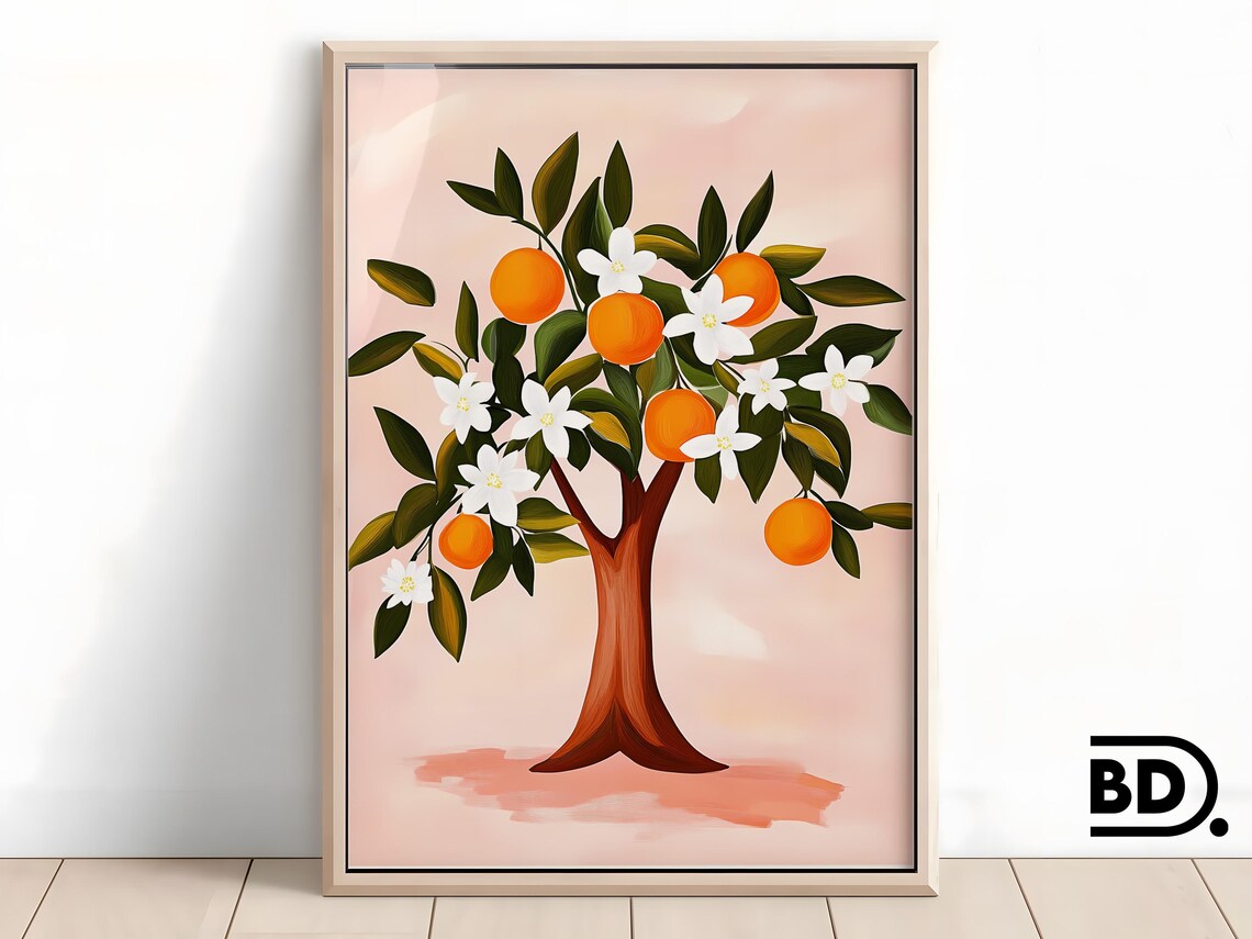 Orange Boho Botanical Citrus Fruit Art Print