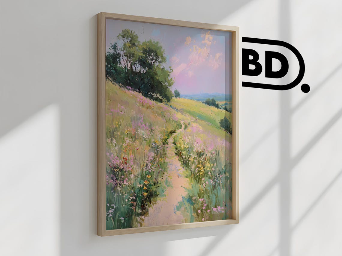 Southwest England Landscape Print Matisse Inspired Abstract Hills And River Art Soft Pastel Pink Cream Decor - Image 2
