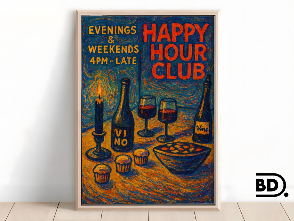 Happy Hour Club Van Gogh Style Evening Wine And Snacks Poster