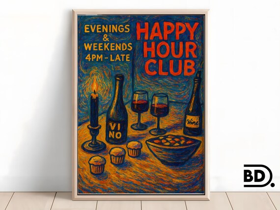 Happy Hour Club Van Gogh Style Evening Wine And Snacks Poster