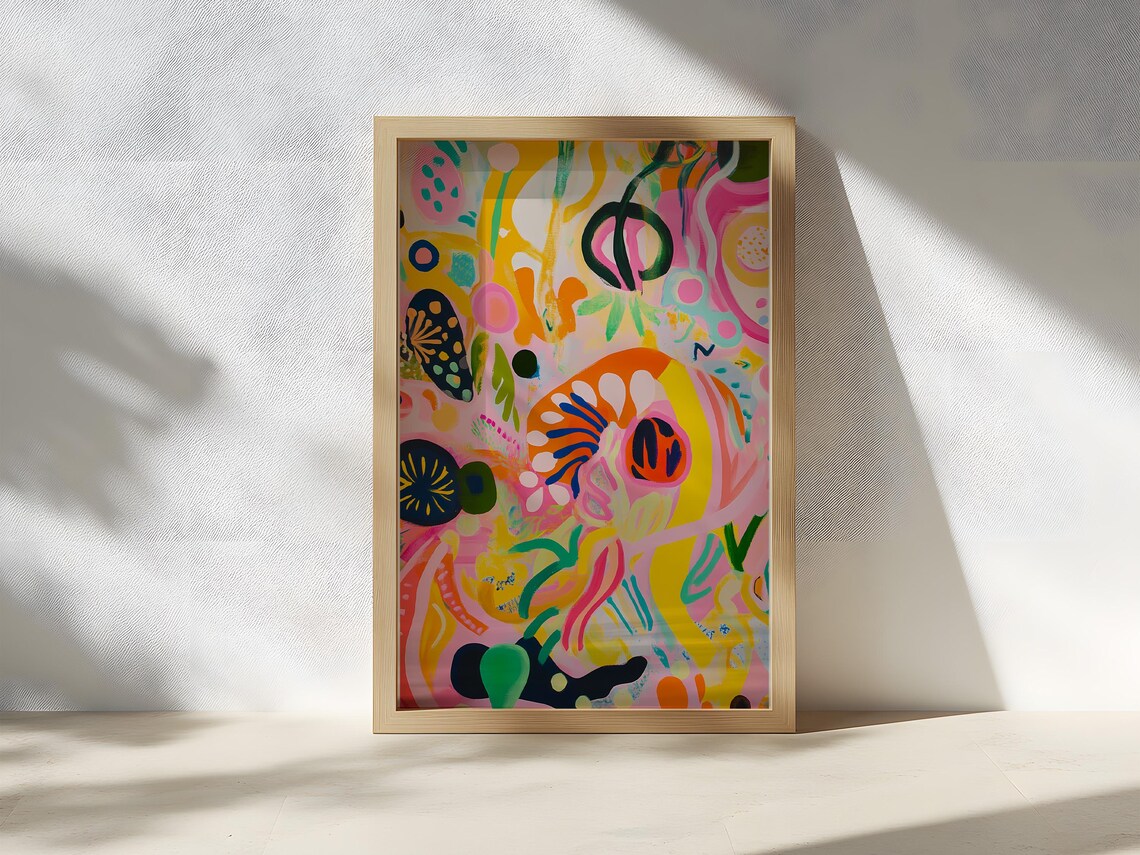 Colorful Abstract Expression Painting Vibrant Bold Brushstroke Art Joyful Creative Wall Decor Energetic Mixed Pattern Artwork - Image 3