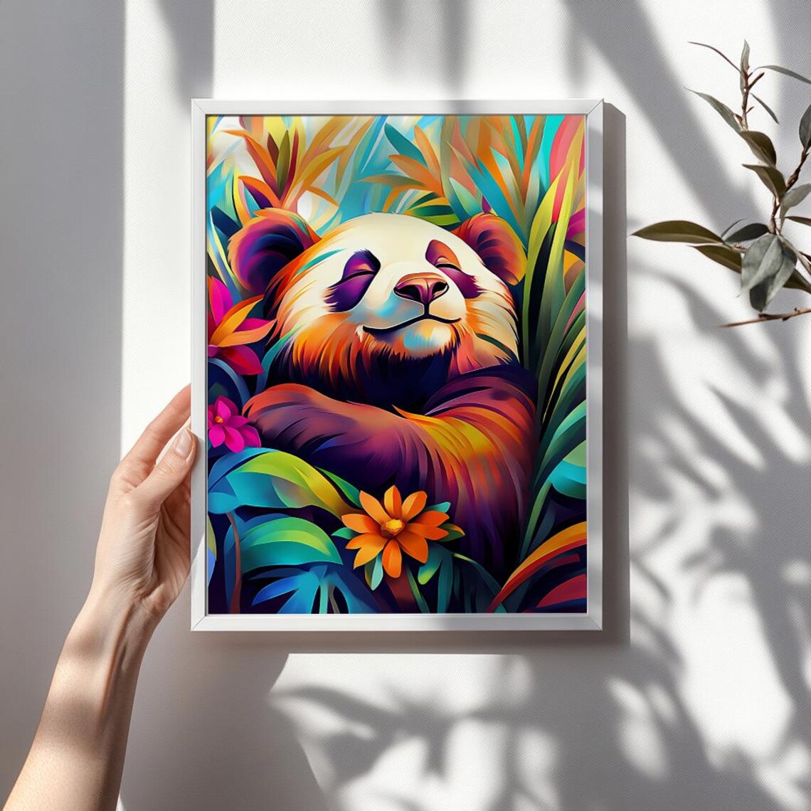 Sleepy Smiling Panda in a Tropical Flower Jungle Animal Poster - Image 3