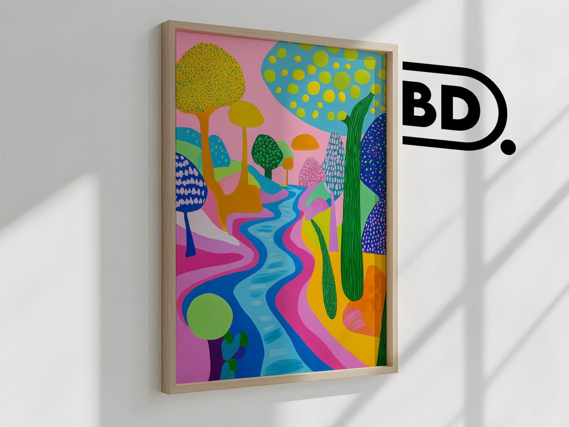 Abstract Forest River Print Colorful Pop Art Landscape With Pink Green Blue Tones Bold Expressionist Style Wall Art - Image 2