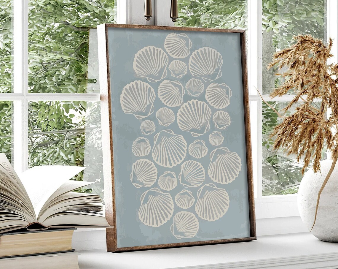 Oyster Pattern Coastal Boho Minimalist Art Print