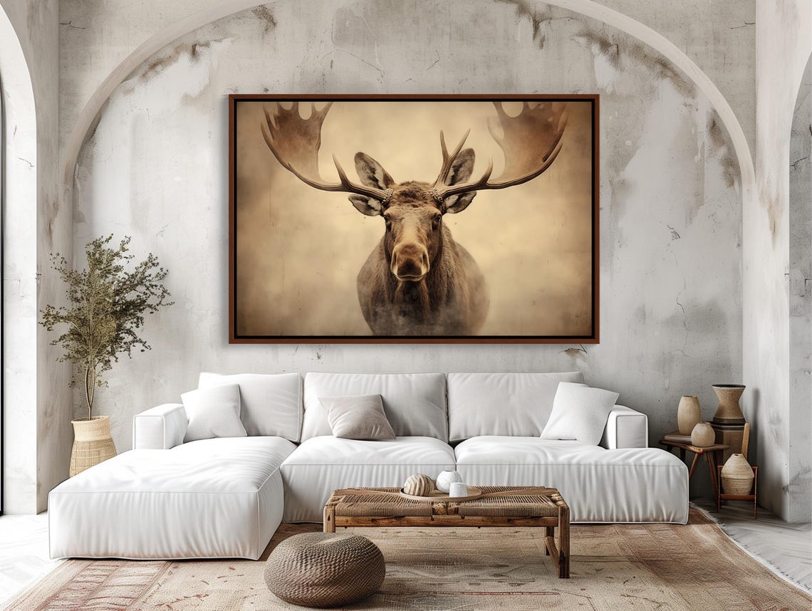 Majestic Moose With Sweeping Antlers Misty Sepia Wildlife Poster - Image 2