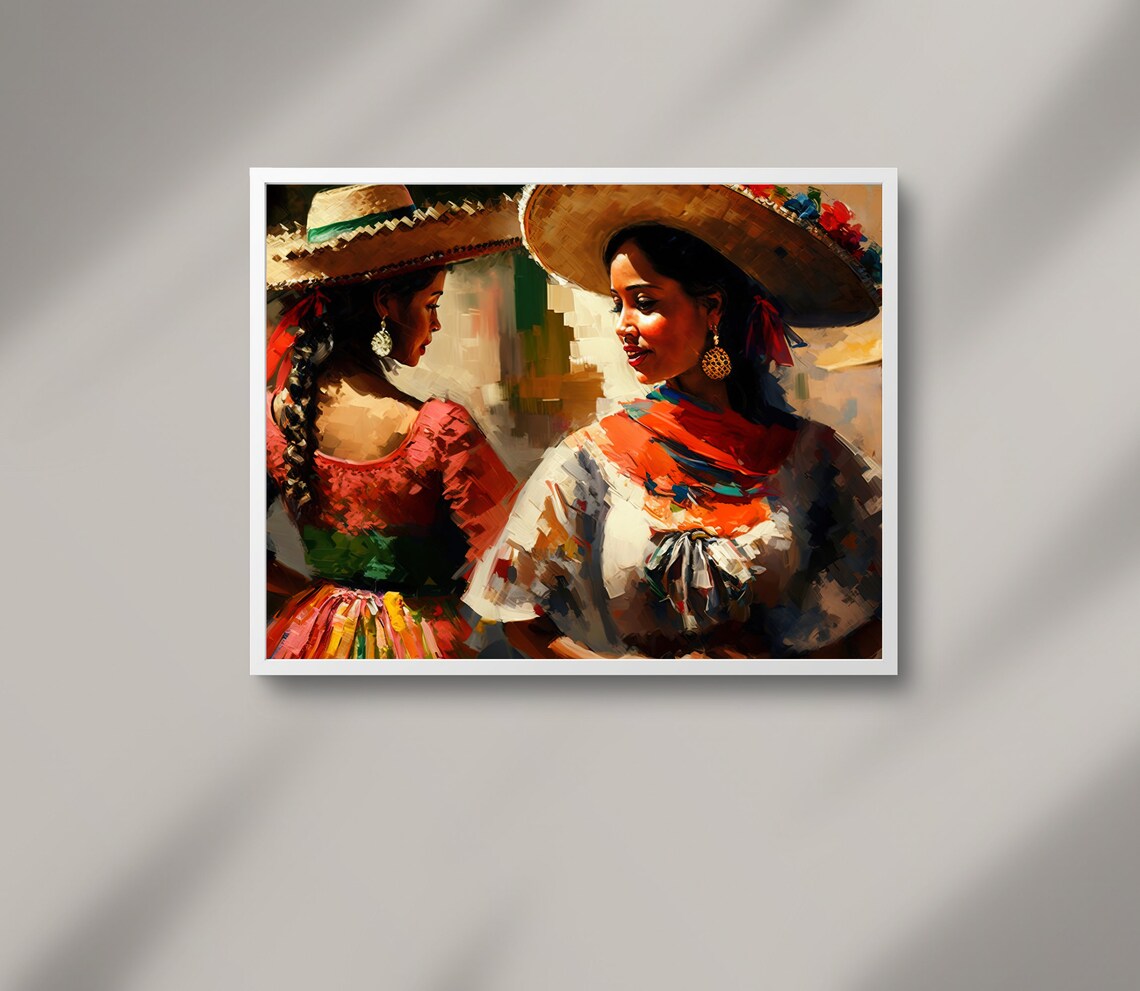 Mexican Women Dancing at Festival Traditional Sombrero Art Poster - Image 3