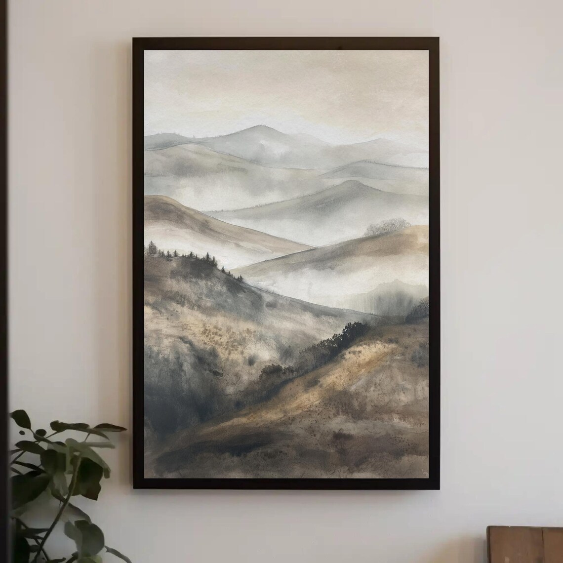 Foggy Hills And Mountains, Misty Landscape Art Print
