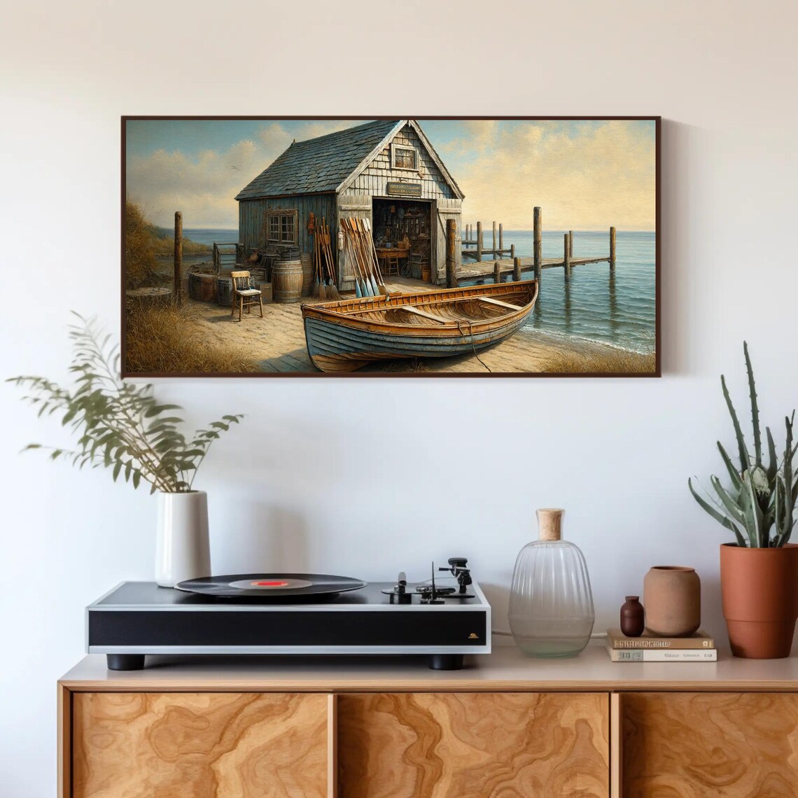Weathered Seaside Boathouse With Wooden Rowboat Coastal Poster - Image 3
