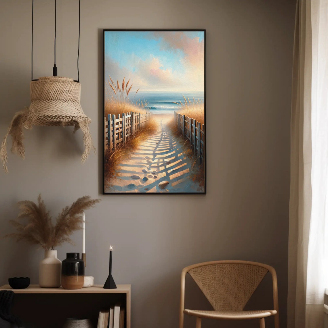 Seaside Beach Path Through The Dunes Calm Coastal Oil Painting Poster - Image 5