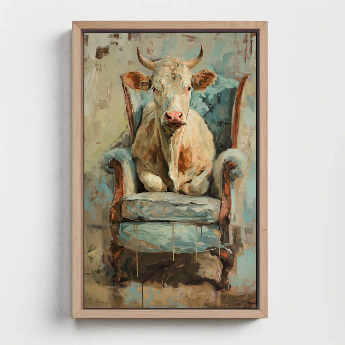 Funny Cow on a Chair Rustic Farmhouse Art Print