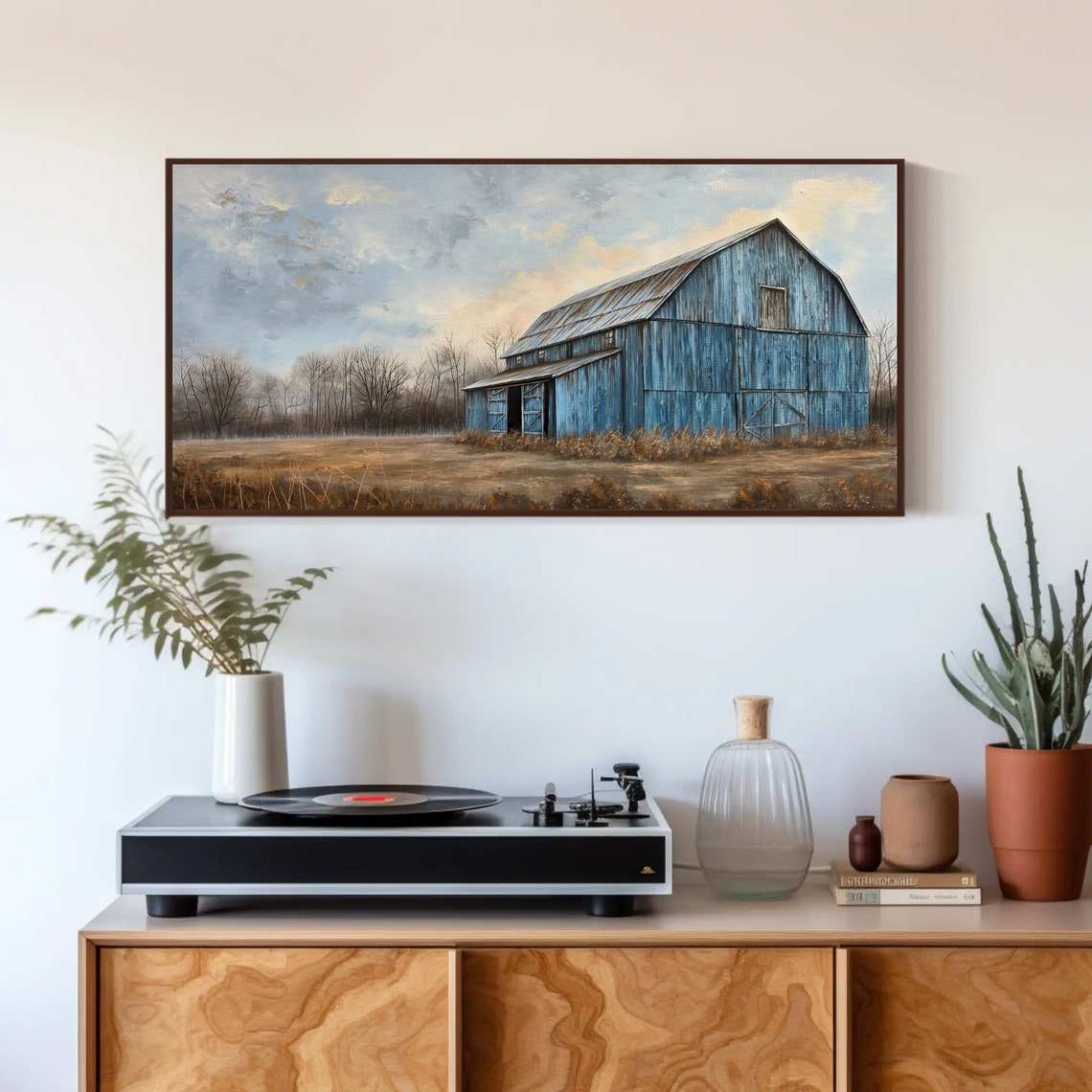 Vintage Blue Barn Standing Alone in a Rustic Country Field Poster - Image 4