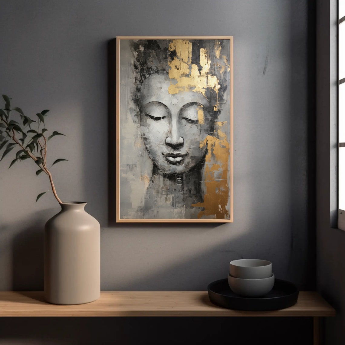 Buddha Portrait with Gold Leaf Abstract Spiritual Decor Print - Image 5
