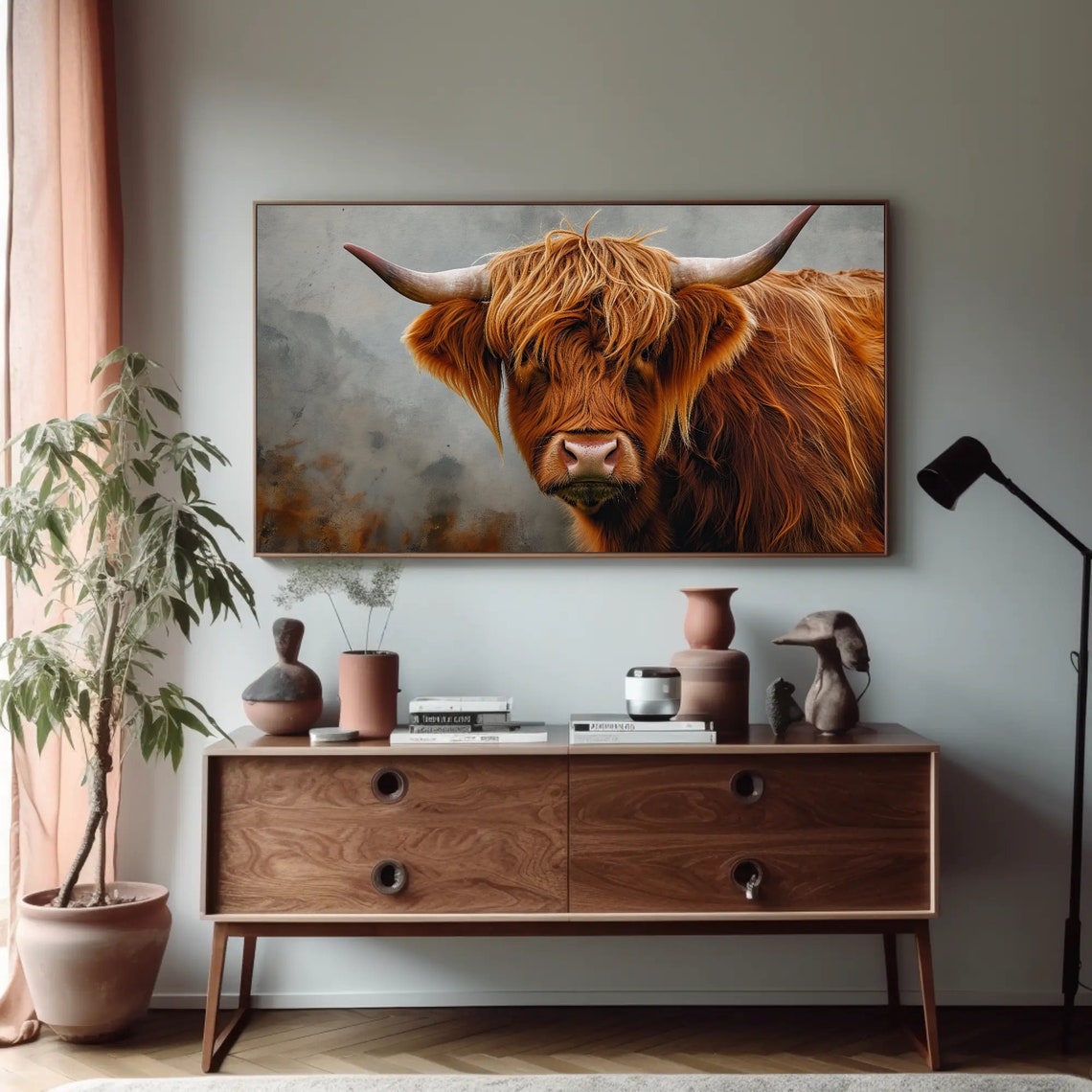 Highland Cow Close-Up Portrait Rustic Farmhouse Decor Wall Art - Image 5
