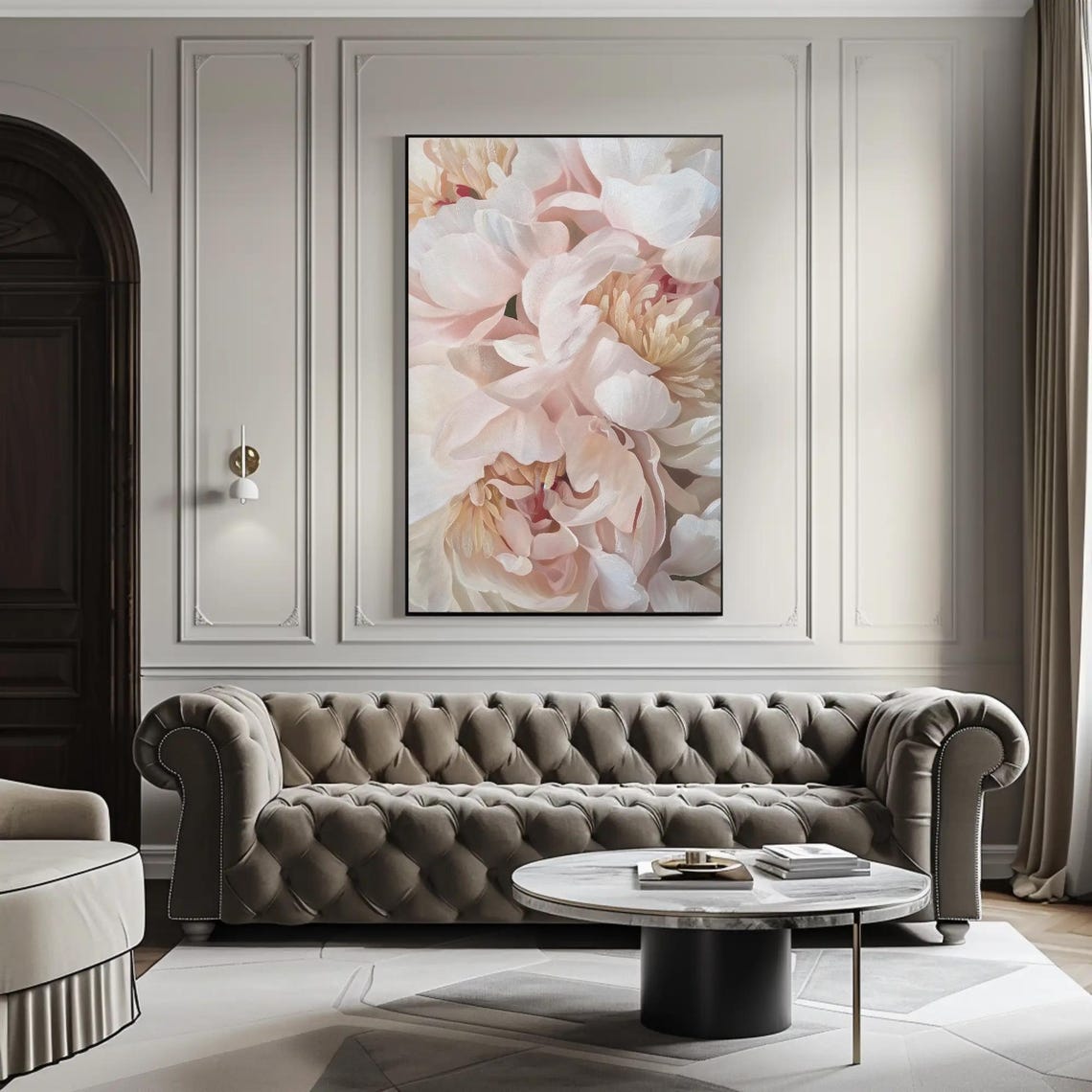 Soft Blush Peony Flowers Macro White Pink Floral Painting Poster - Image 5