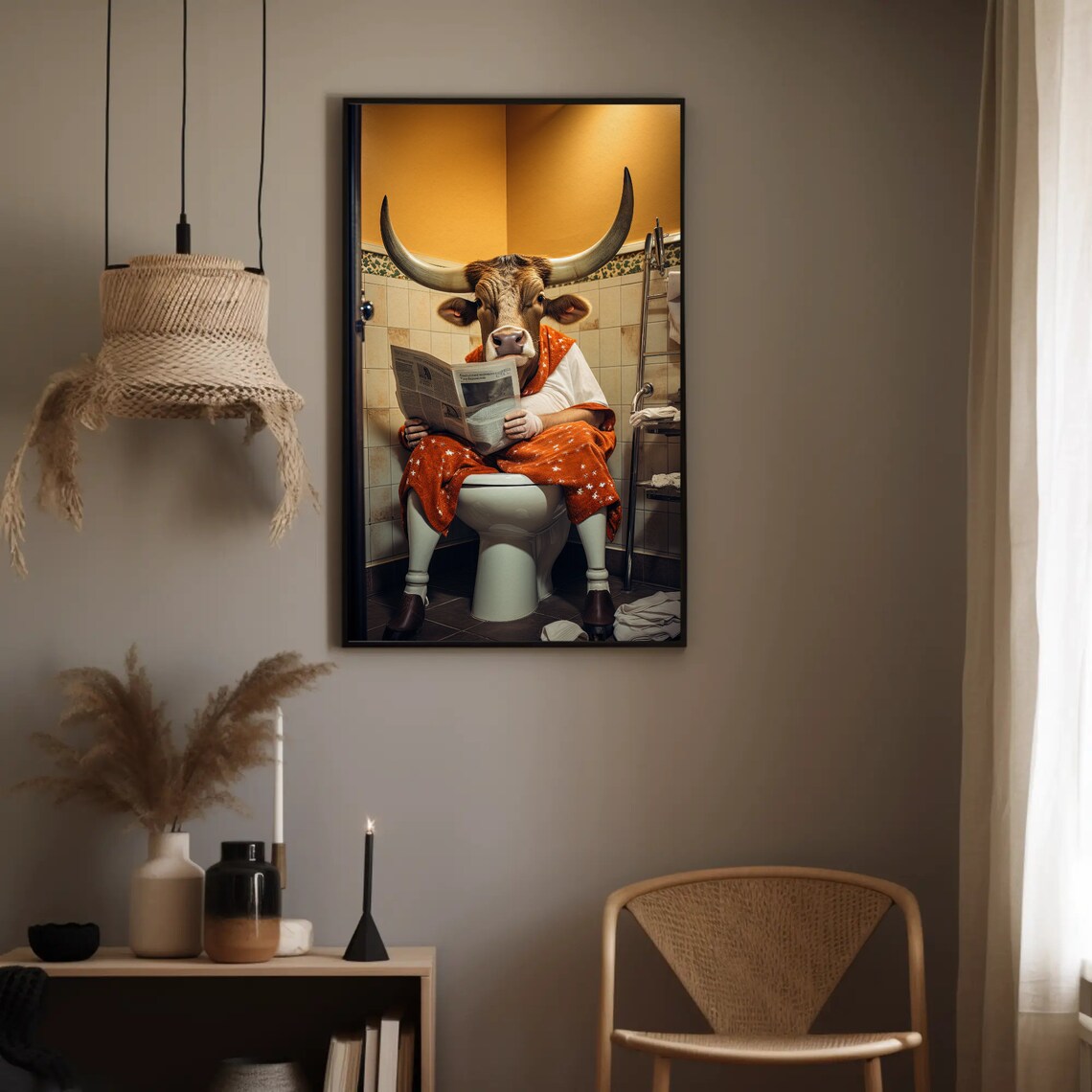 Texas Long Horn Cow Toilet Humor Bathroom Wall Art Print - Image 2