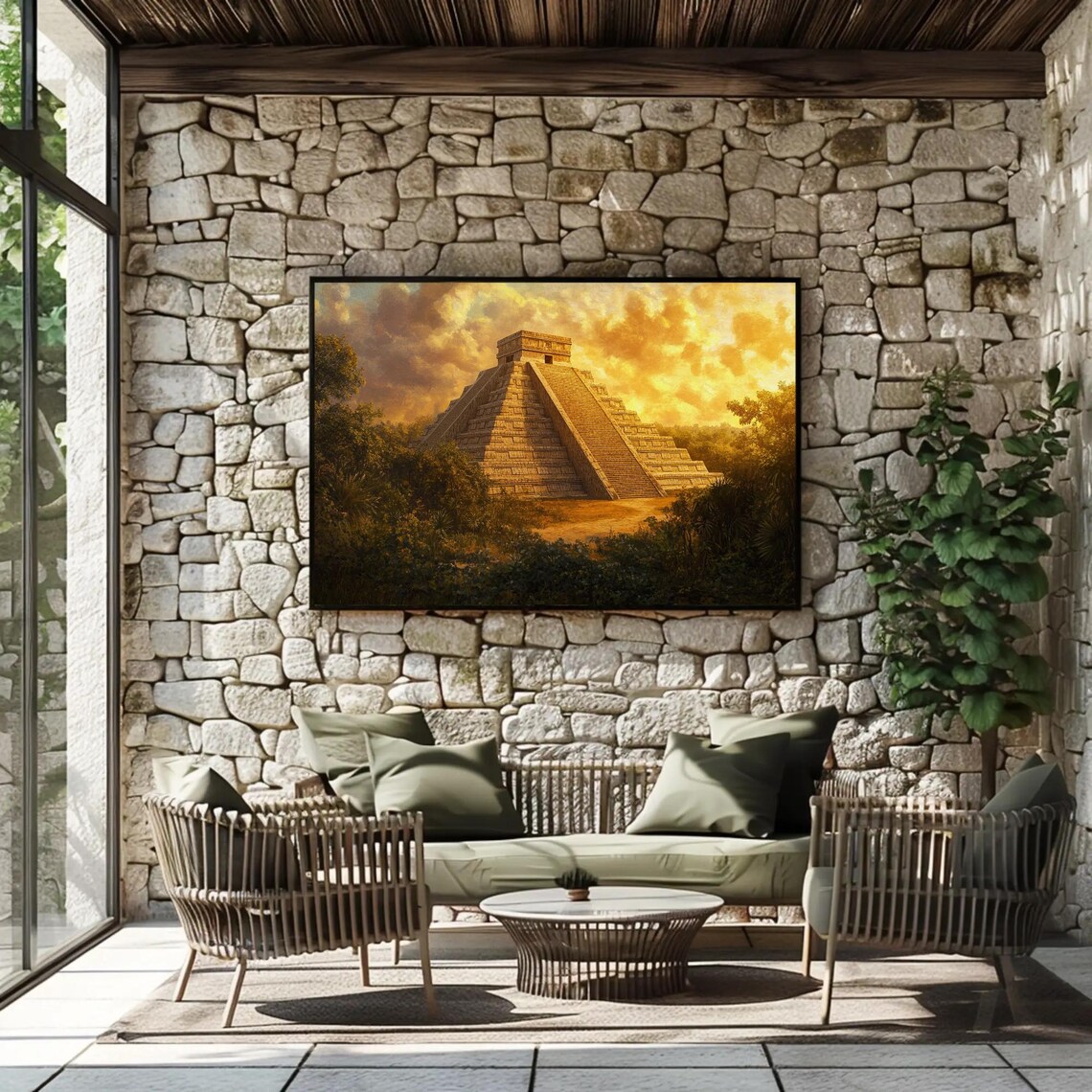 Mayan Pyramid at Golden Sunset Rising Above the Jungle Poster - Image 2