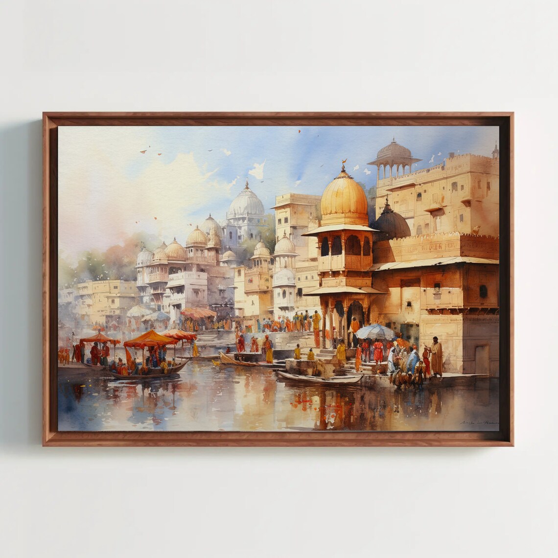 Old Indian City Ceremony View, Watercolor Art Print