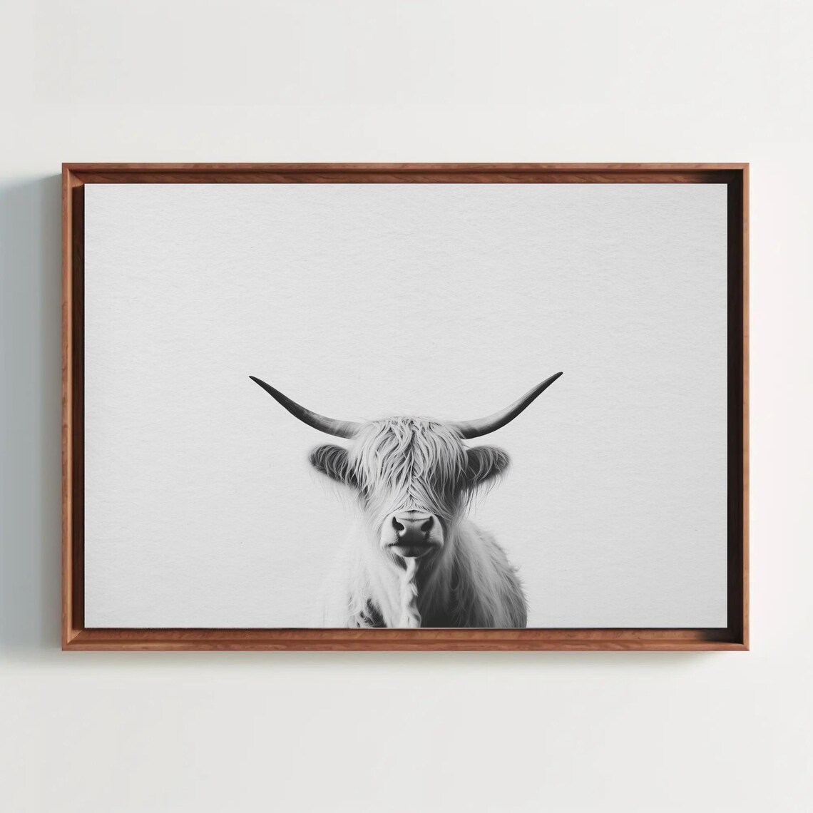 Black And White Highland Cow Portrait Minimalist Farmhouse Poster