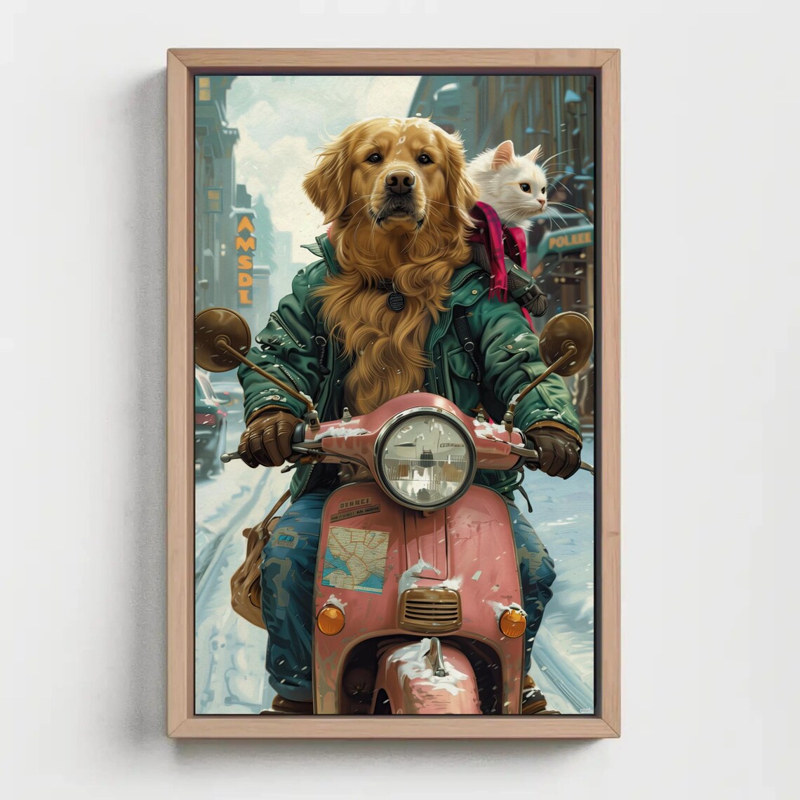 Golden Retriever Riding Pink Scooter Snow Cat Funny Animal Poster - Image 5