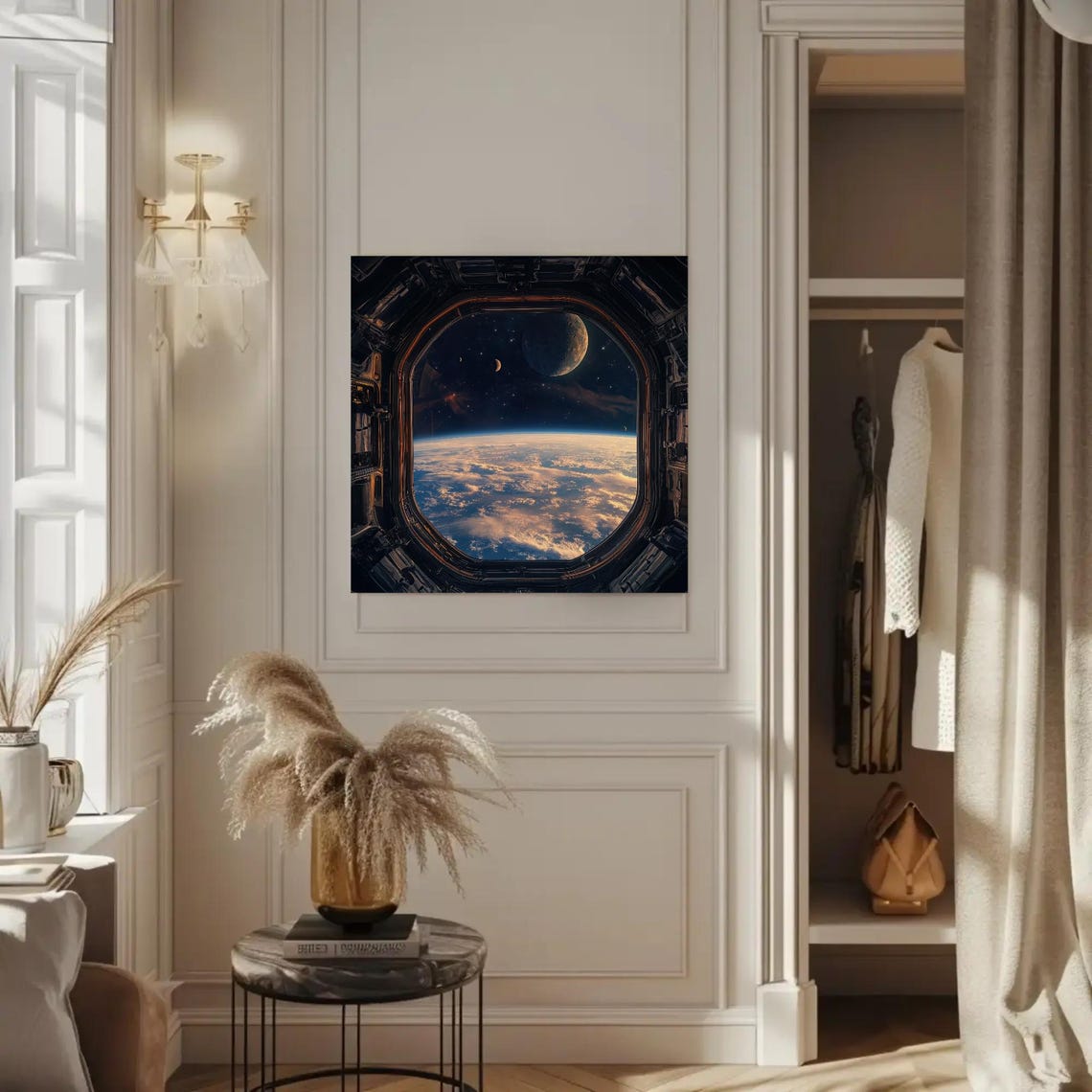 Space Station Window Earth Moon Cosmic View Futuristic Sci Fi Wall Art - Image 3