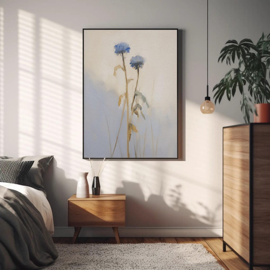 Blue Bachelor Button Wildflowers Pale Sky Minimal Floral Poster - Image 4