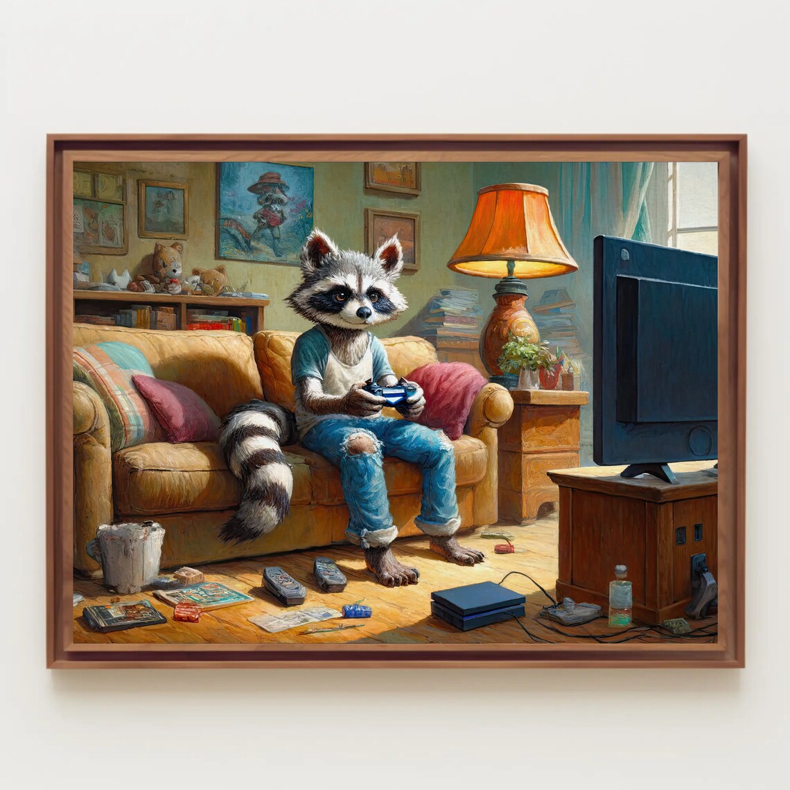 Raccoons Ultimate Gaming Session, Oil-Painting Style Art Print - Image 3