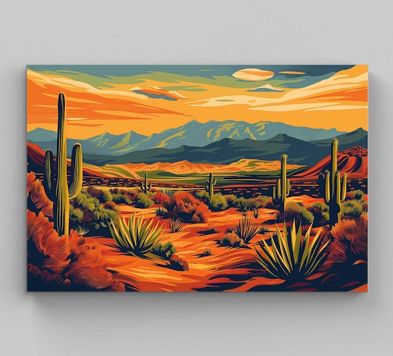 Desert Landscape Oil Painting Print, Southwestern Decor