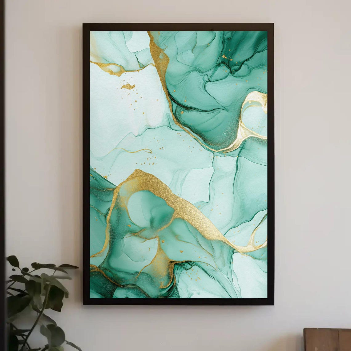 Emerald Green And Liquid Gold Marble Abstract Ink Art Poster