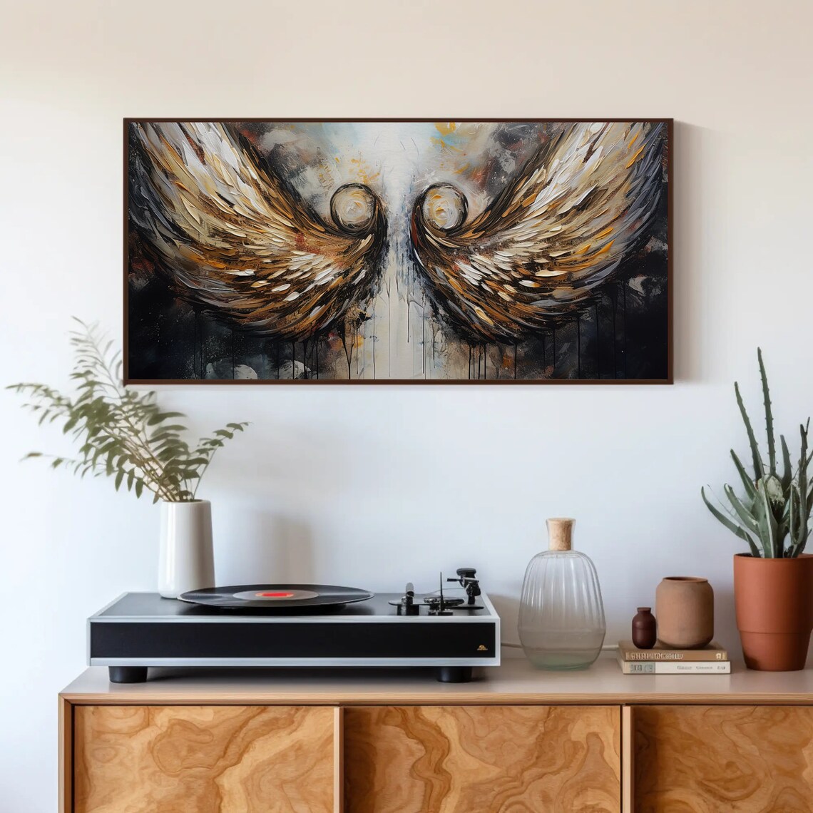 Golden Angel Wings Abstract Oil Painting Spiritual Decor Poster - Image 2