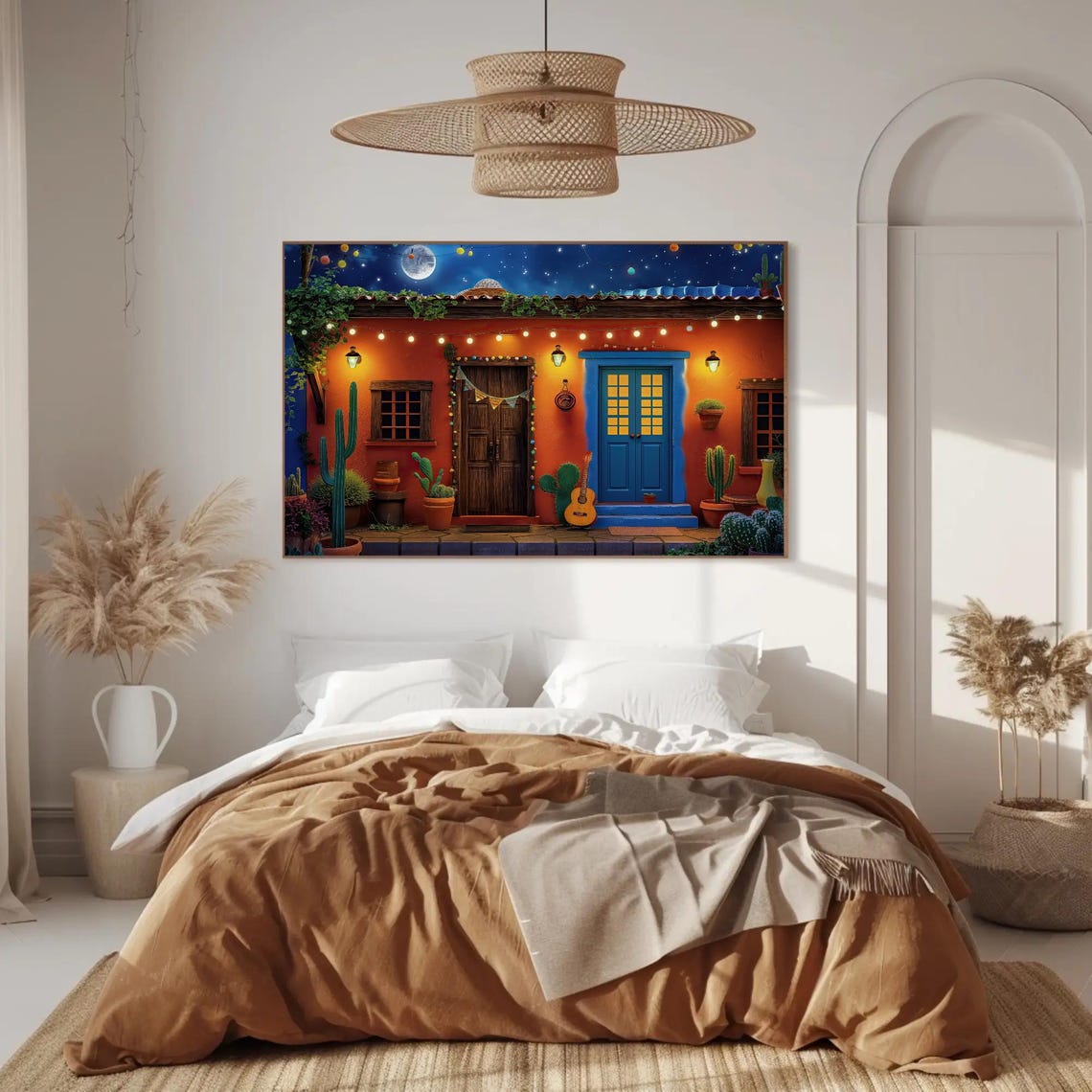 Mexican Casa Night Full Moon Glowing String Lights Festive Poster - Image 2