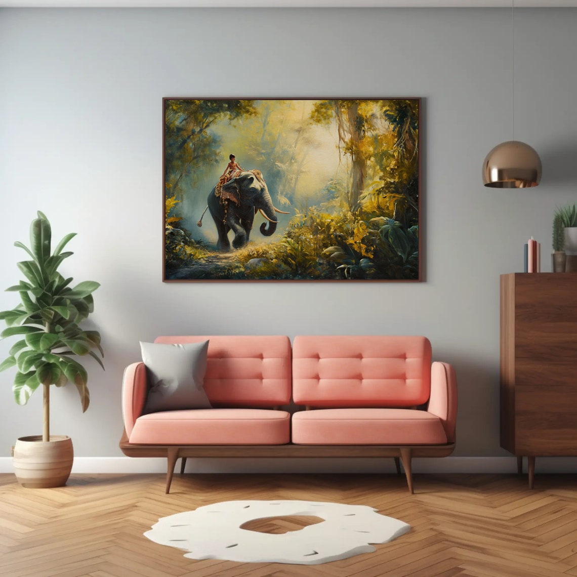 Kid Riding Elephant in Golden Indian Jungle Panoramic Wall Poster - Image 5