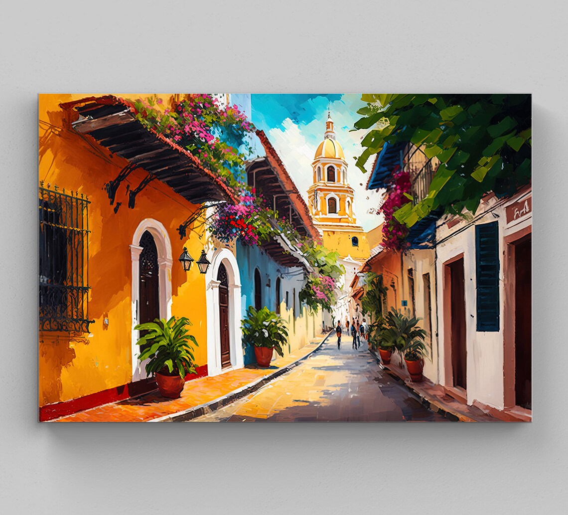 Colombia Art Deco Travel Poster, Cartagena Caribbean