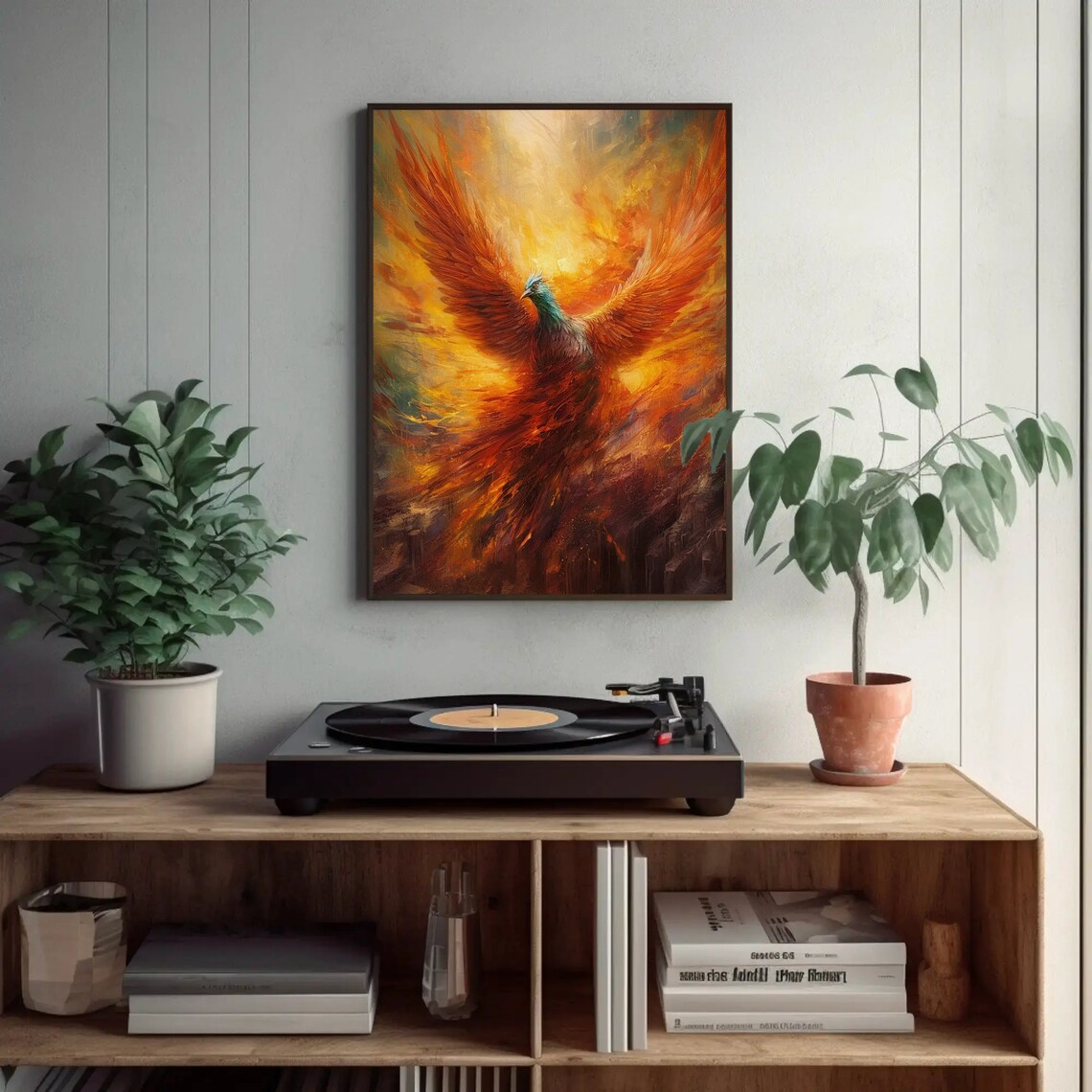 Majestic Phoenix Rising From Flames in a Fantasy Oil Painting Poster - Image 3