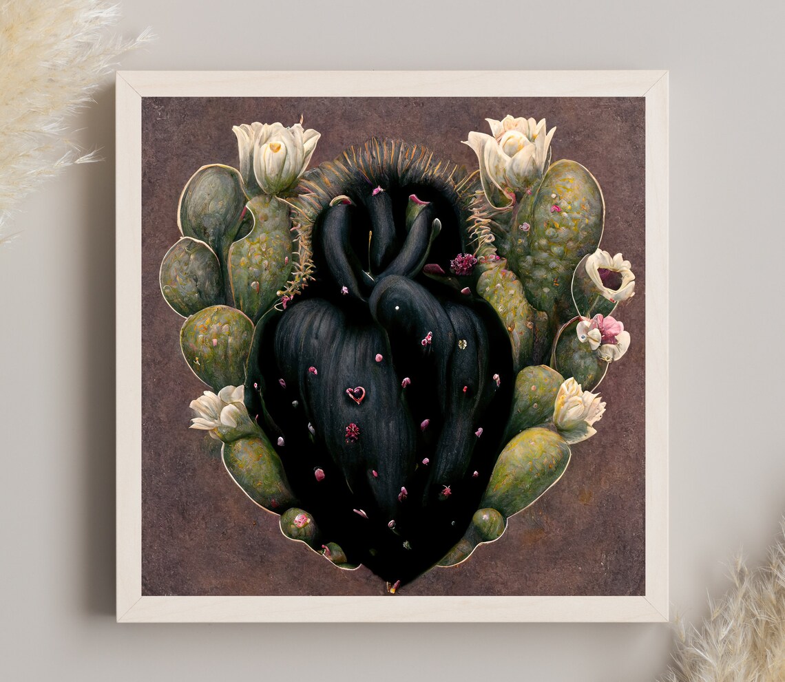 Mexican Cactus Heart, Vintage Boho Art Print