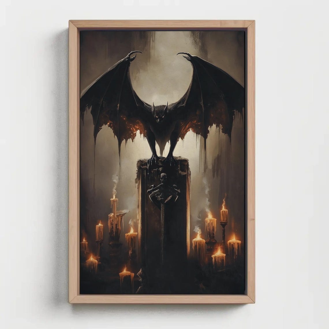Giant Bat Spread Wings Coffin Candlelight Dark Gothic Spooky Poster - Image 2