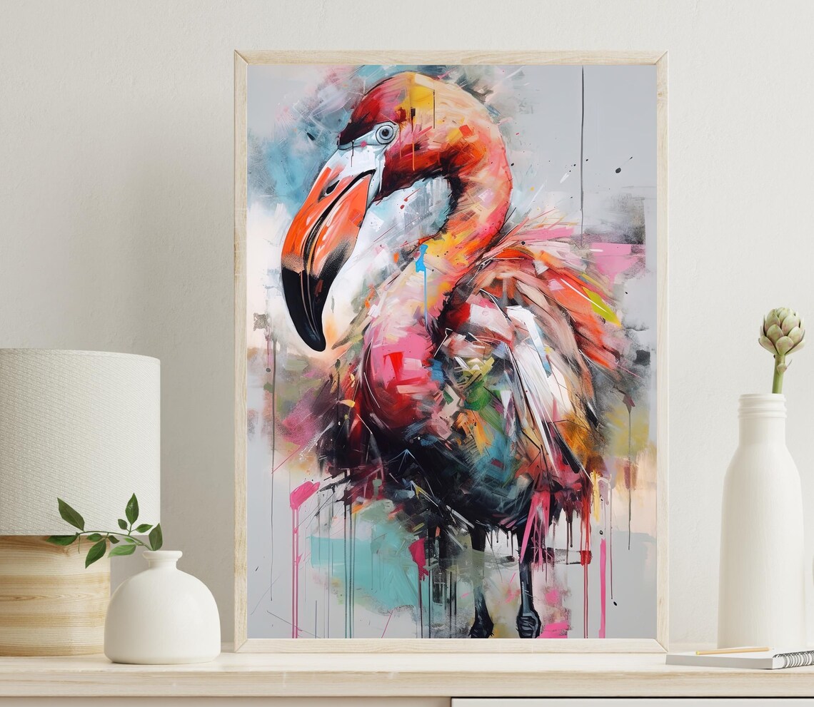 Abstract Flamingo Pink Paint Splash Vibrant Modern Art Poster