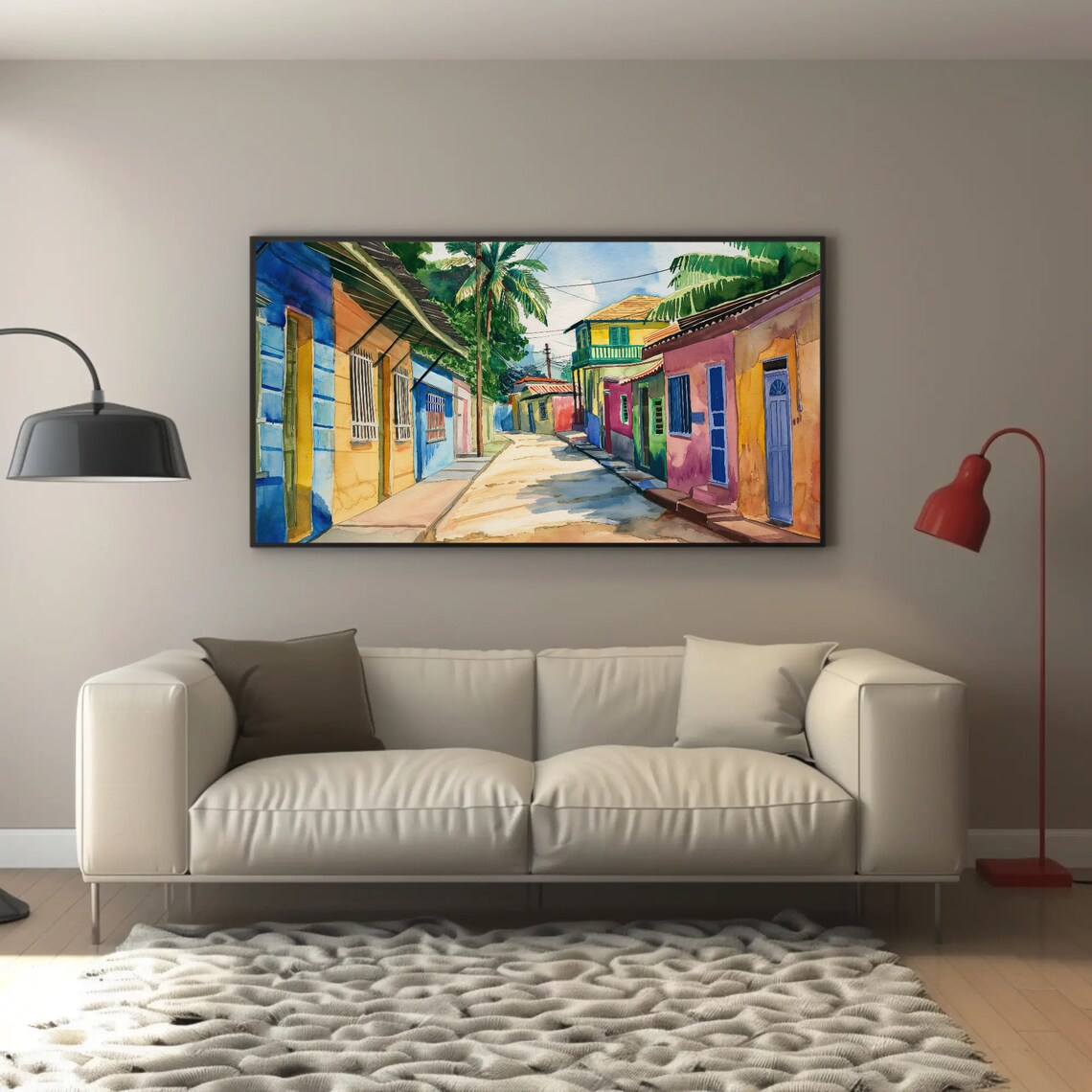 Trinidad And Tobago Colorful Caribbean Street Watercolor Scenic Poster - Image 4