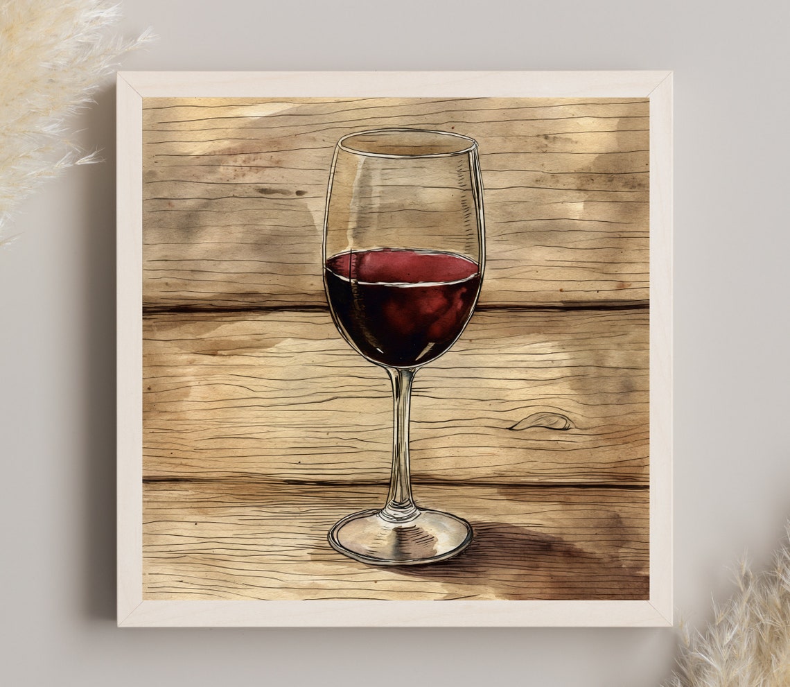 Glass Of Red Wine On Rustic Wood Kitchen Bar Decor Wall Print - Image 3