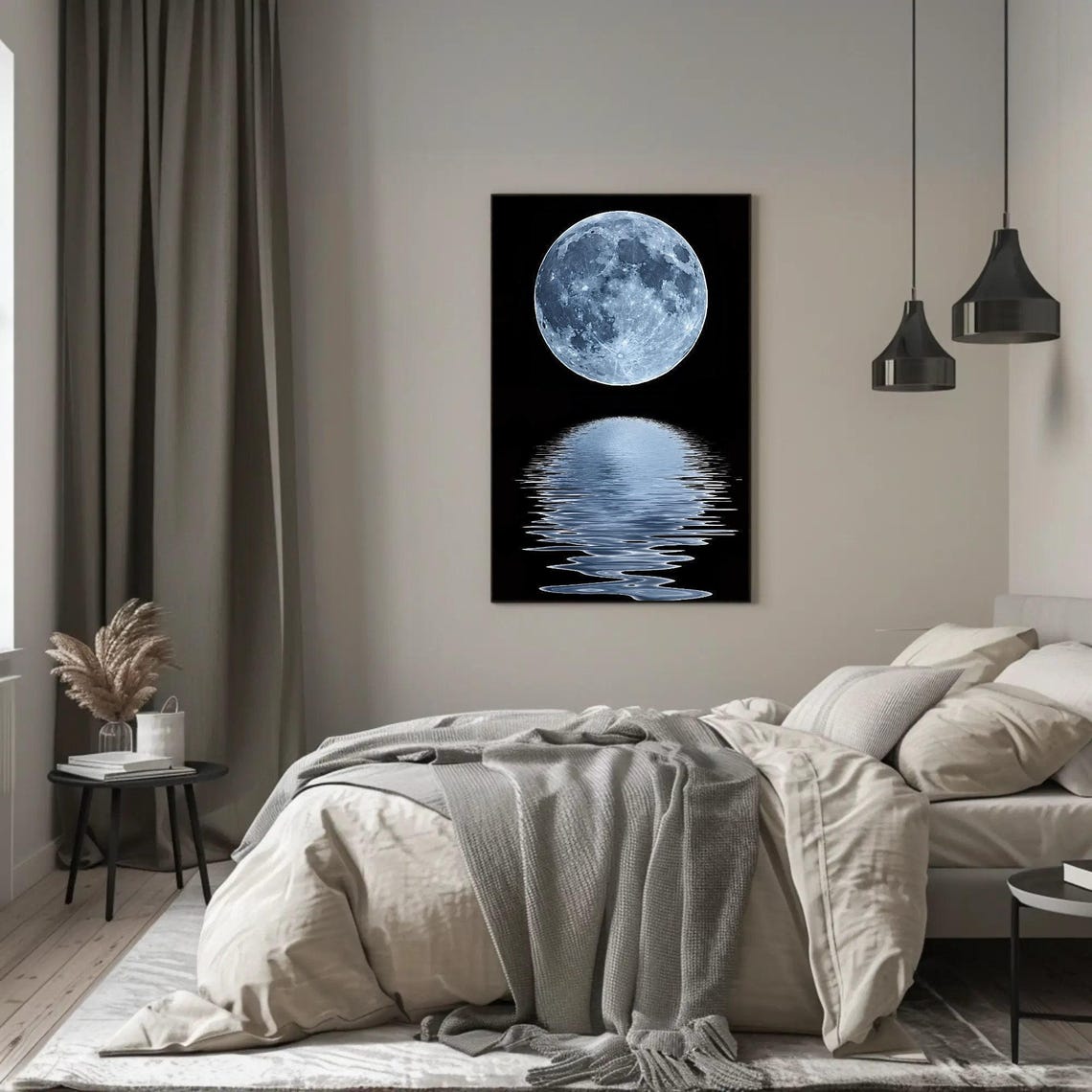 Full Moon Over Black Ocean Water Reflection Minimalist Night Poster - Image 4