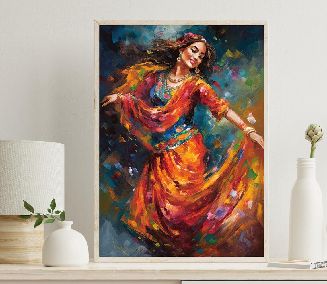 Indian Folk Dance Woman Art Print, Traditional Folk