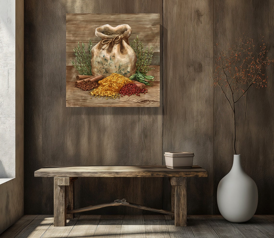 Burlap Spice Sack Cinnamon Star Anise Rustic Kitchen Wall Print - Image 3